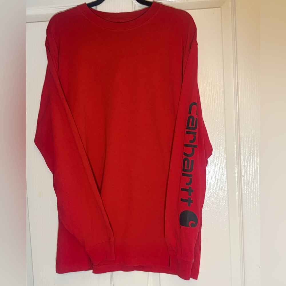 Carhartt Men's Long-Sleeve Crewneck Tee in Red - Picture 1 of 7